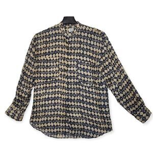 CEZAR Silk Blouse Mandarin Collar Long Sleeve Pockets Women's Size M